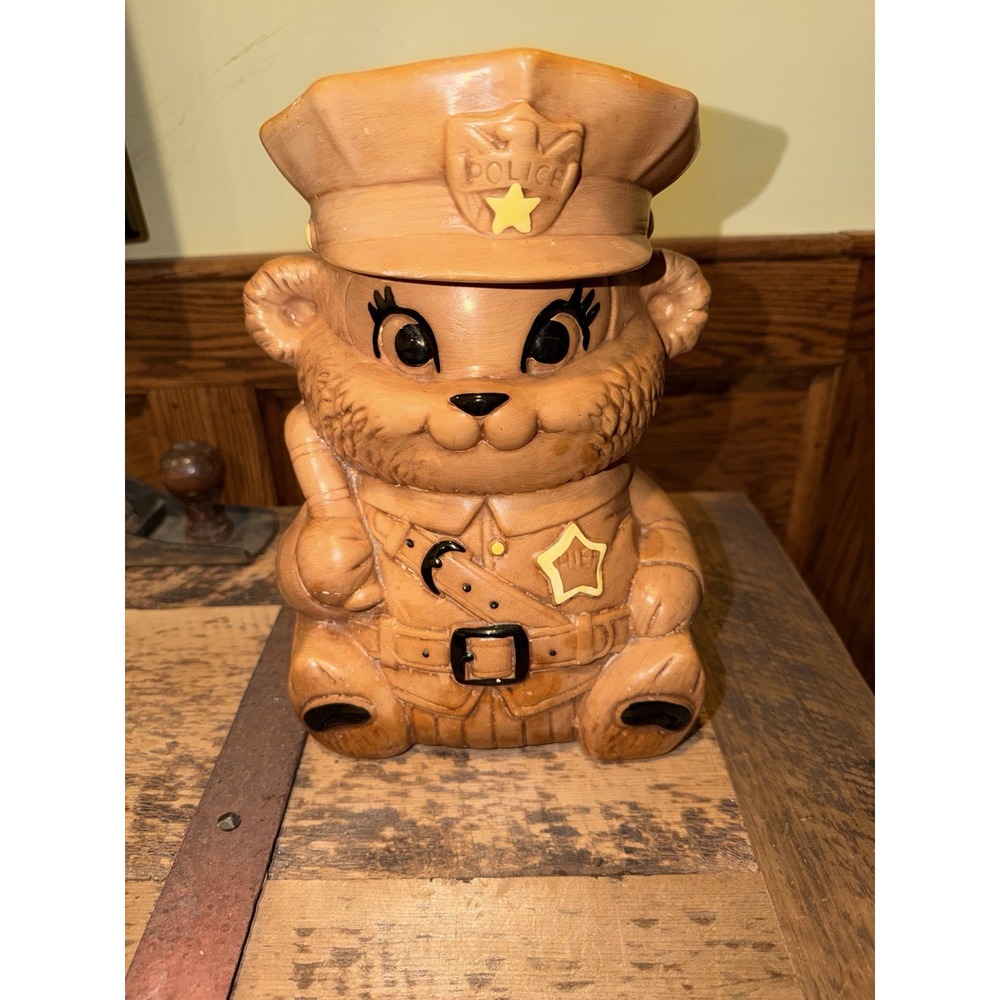 Vintage 60s Twin Winton Cookie Jar Anthropomorphic Police Chief Bear Ceramic 11"